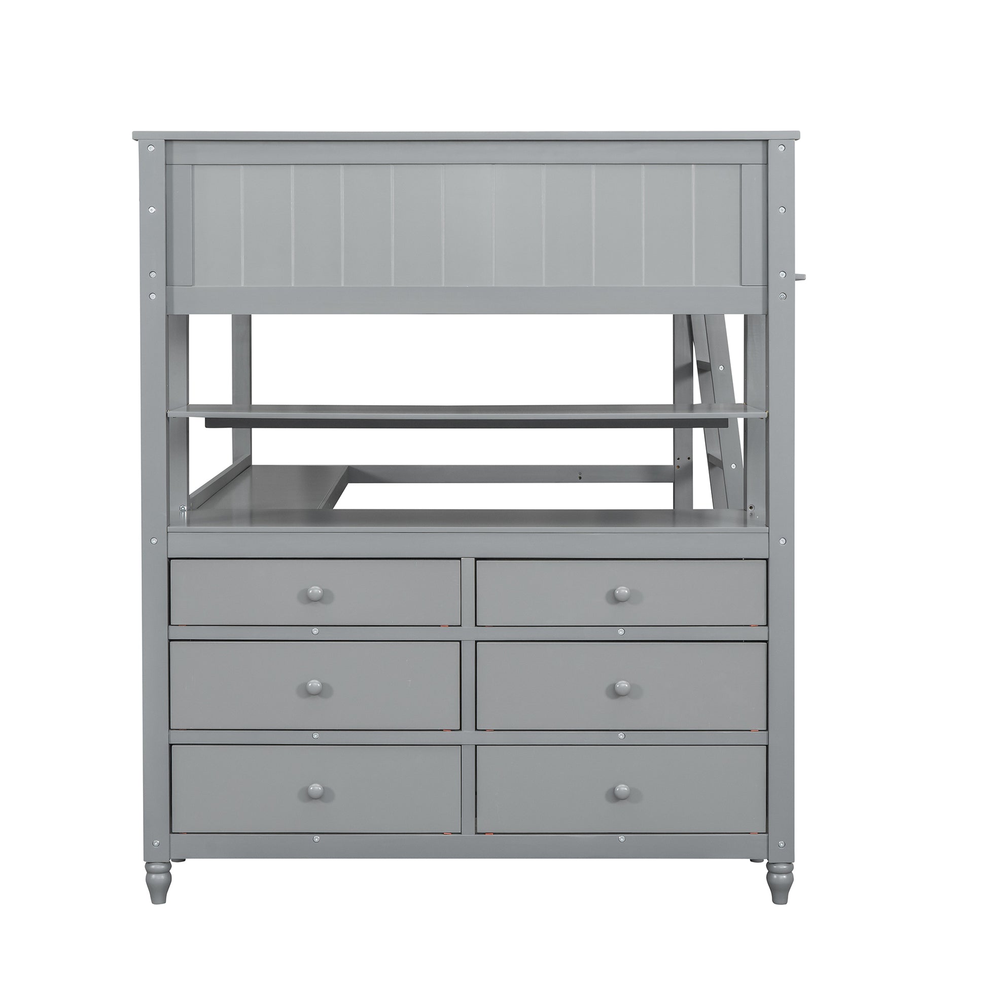 Full Size Loft Bed With Drawers And Desk, Wooden Loft Bed With Shelves Gray Old Sku:Lt001529Aae Gray Solid Wood