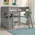 Full Size Loft Bed With Drawers And Desk, Wooden Loft Bed With Shelves Gray Old Sku:Lt001529Aae Gray Solid Wood