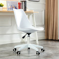 Modern Home Office Desk Chairs, Adjustable 360 Swivel Chair Engineering Plastic Armless Swivel Computer Chair With Wheels For Living Room, Bed Room Office Hotel Dining Room And White. White Plastic