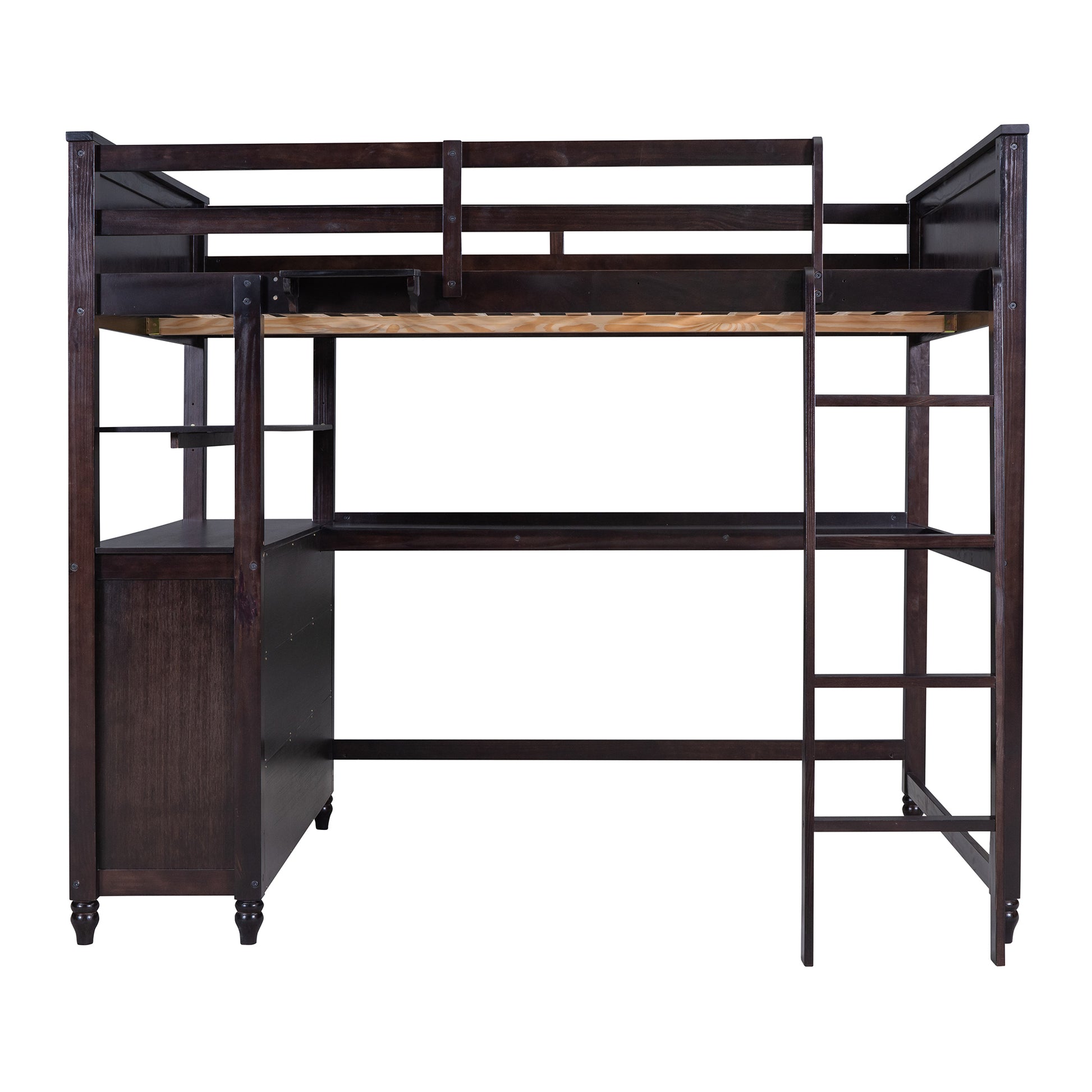 Full Size Loft Bed With Drawers And Desk, Wooden Loft Bed With Shelves Espresso Old Sku:Lt001529Aap Espresso Solid Wood