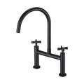 2 Handle Bridge Kitchen Faucet In Stainless Steel Matte Black Stainless Steel