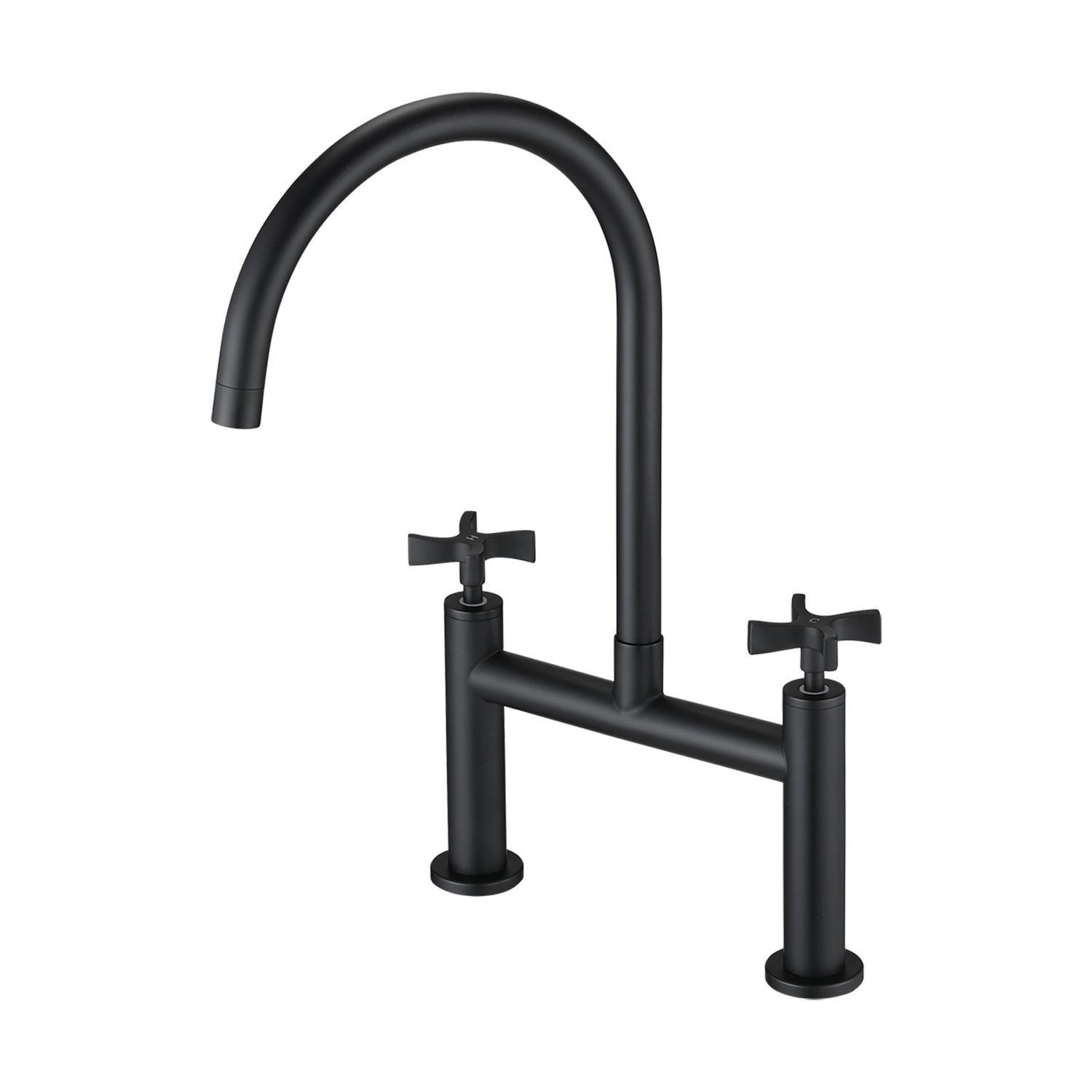 2 Handle Bridge Kitchen Faucet In Stainless Steel Matte Black Stainless Steel