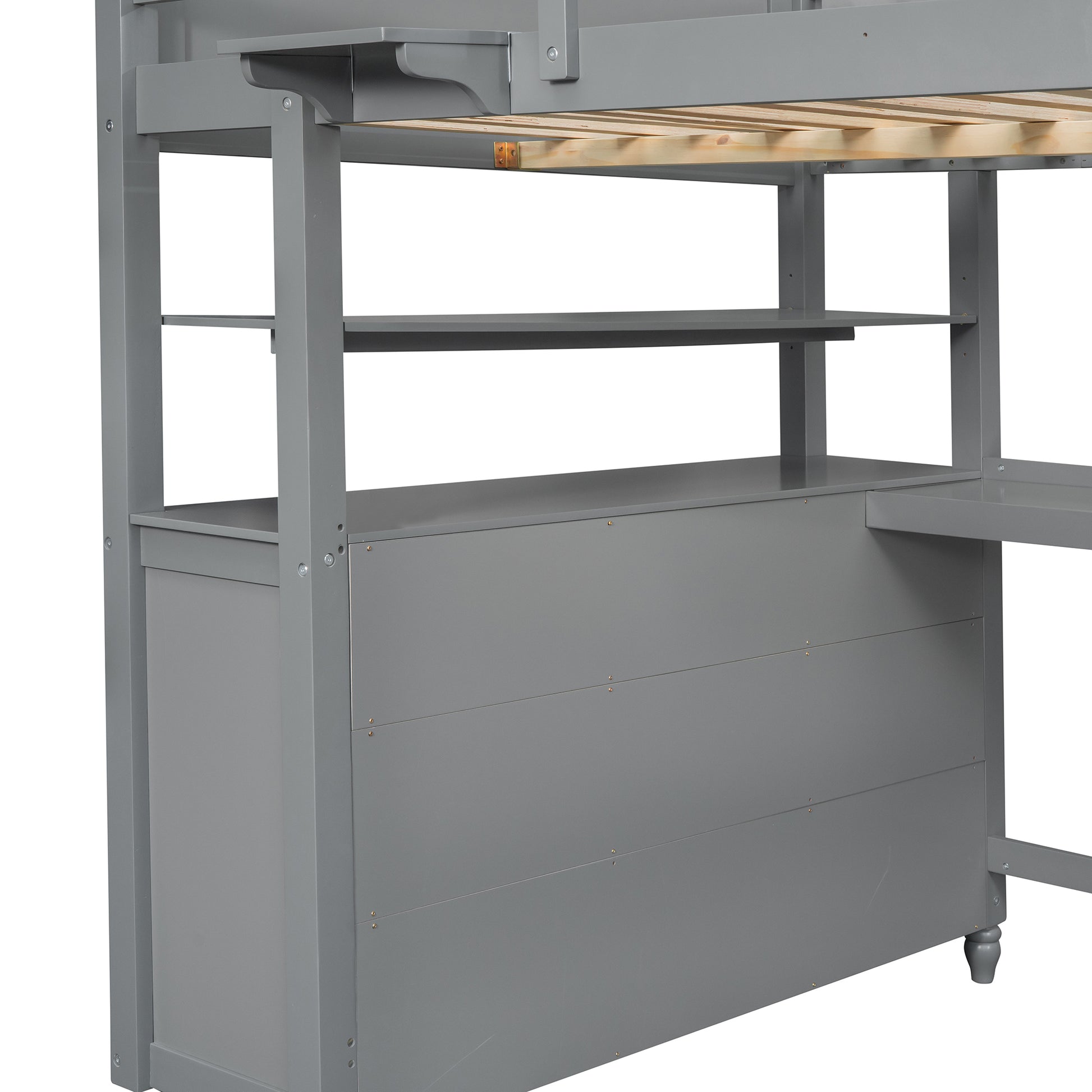 Full Size Loft Bed With Drawers And Desk, Wooden Loft Bed With Shelves Gray Old Sku:Lt001529Aae Gray Solid Wood