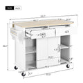 Kitchen Cart With Rubber Wood Drop Leaf Countertop, Concealed Sliding Barn Door Adjustable Height,Kitchen Island On 4 Wheels With Storage Cabinet And 2 Drawers,L52.2Xw30.5Xh36.6 Inch, White White Mdf