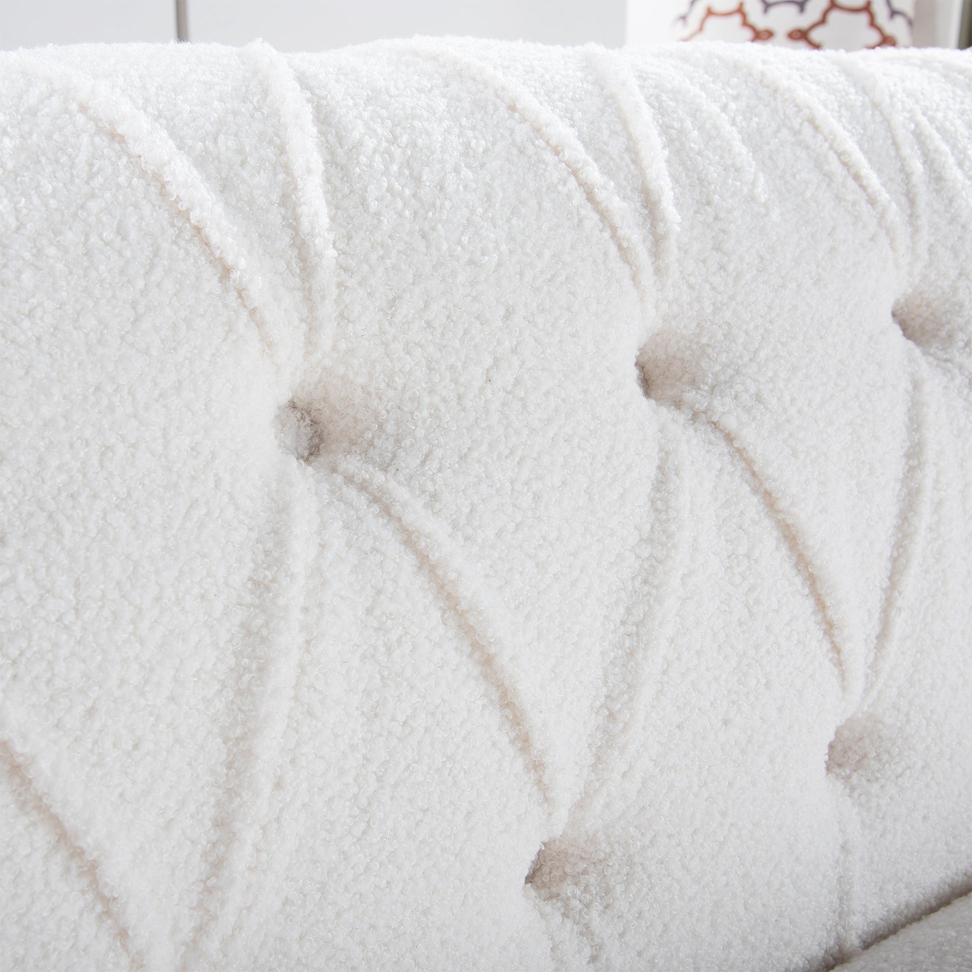 84.65" Rolled Arm Chesterfield 3 Seater Sofa White Polyester 3 Seat