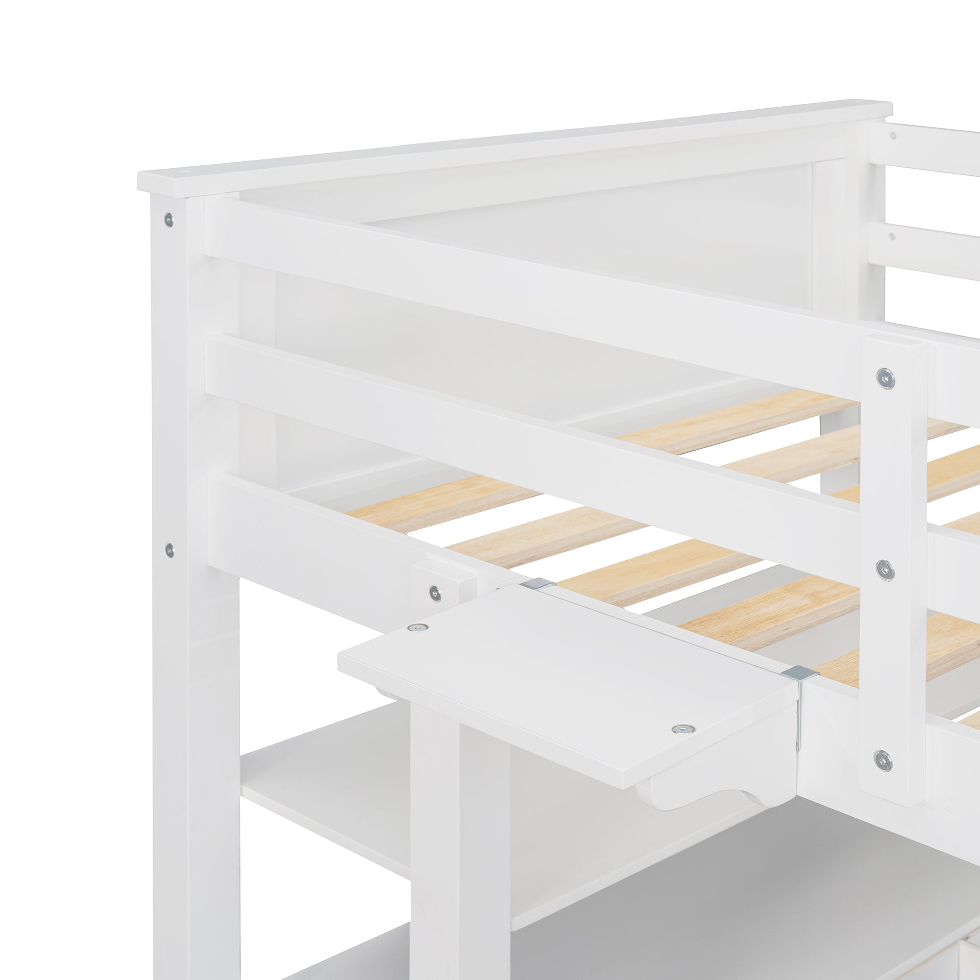 Twin Size Loft Bed With Drawers And Desk, Wooden Loft Bed With Shelves White Old Sku: Lt001530Aak White Solid Wood