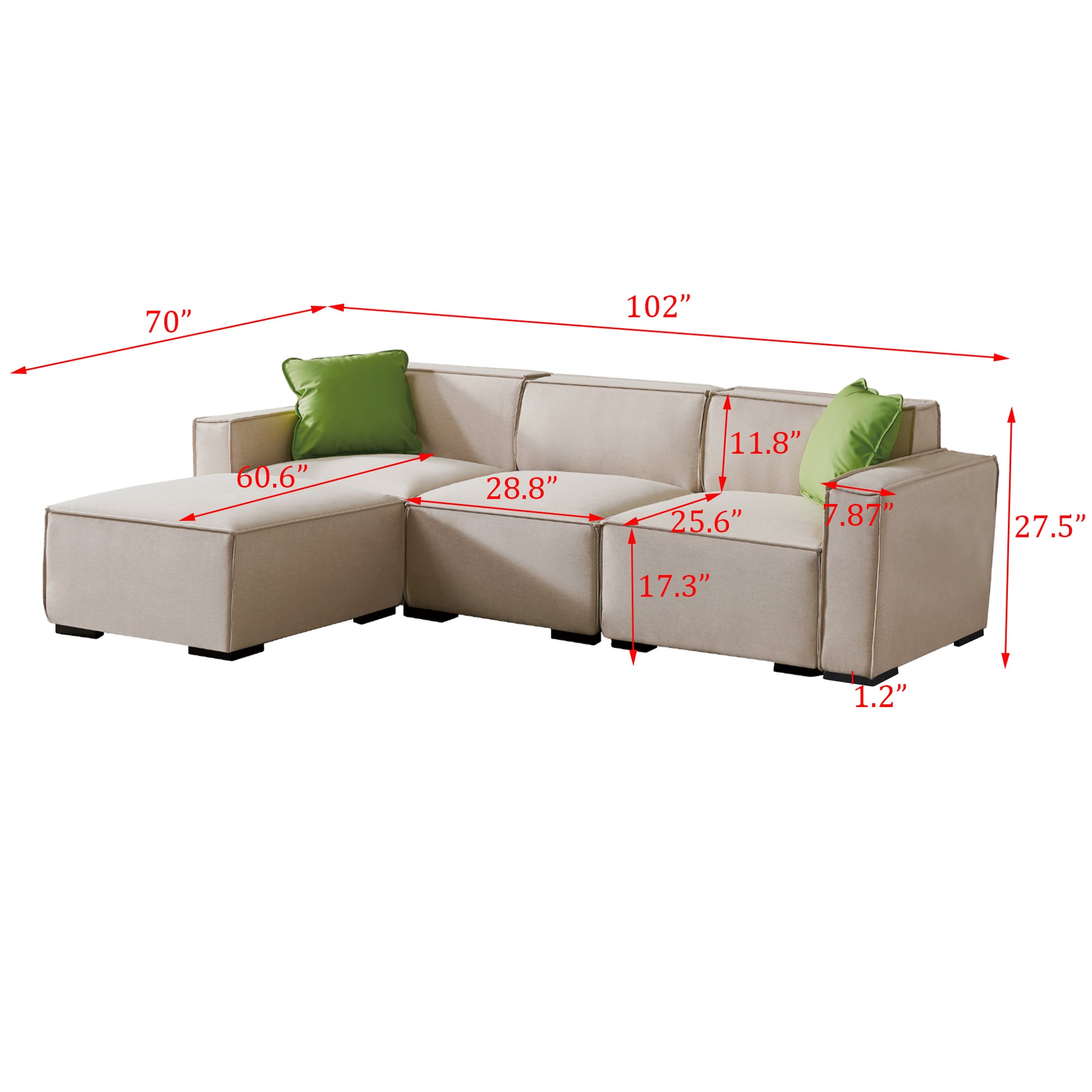 Video Modular Sofa L Shape With Convertible Ottoman Chaise Beige Beige Foam Fabric