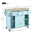 Kitchen Cart With Rubber Wood Drop Leaf Countertop, Concealed Sliding Barn Door Adjustable Height,Kitchen Island On 4 Wheels With Storage Cabinet And 2 Drawers,L52.2Xw30.5Xh36.6 Inch, Mint Green Mint Green Mdf