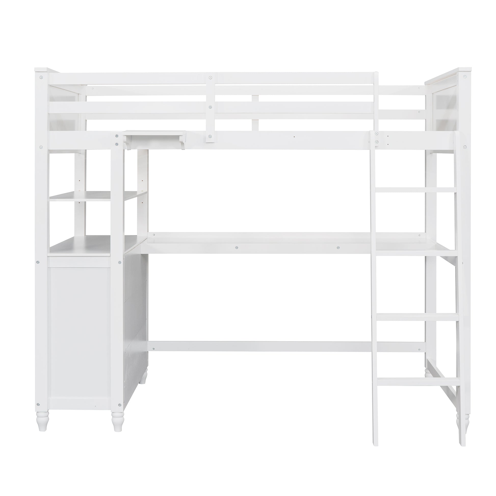 Twin Size Loft Bed With Drawers And Desk, Wooden Loft Bed With Shelves White Old Sku: Lt001530Aak White Solid Wood