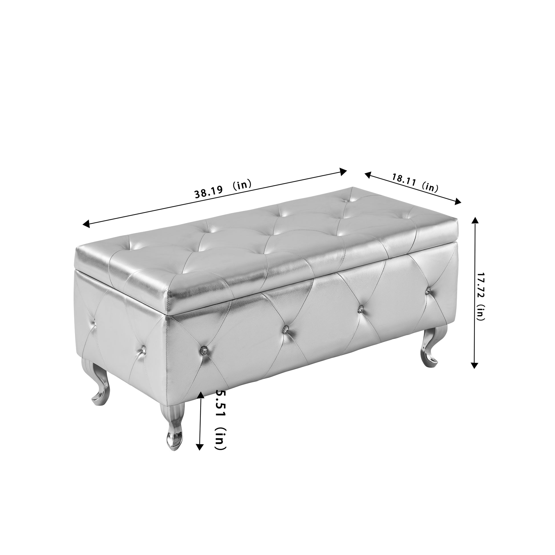 Storage Bench, Flip Top Entryway Bench Seat With Safety Hinge, Storage Chest With Padded Seat, Bed End Stool For Hallway Living Room Bedroom, Supports 250 Lbs,Silver Pu Silver Pu