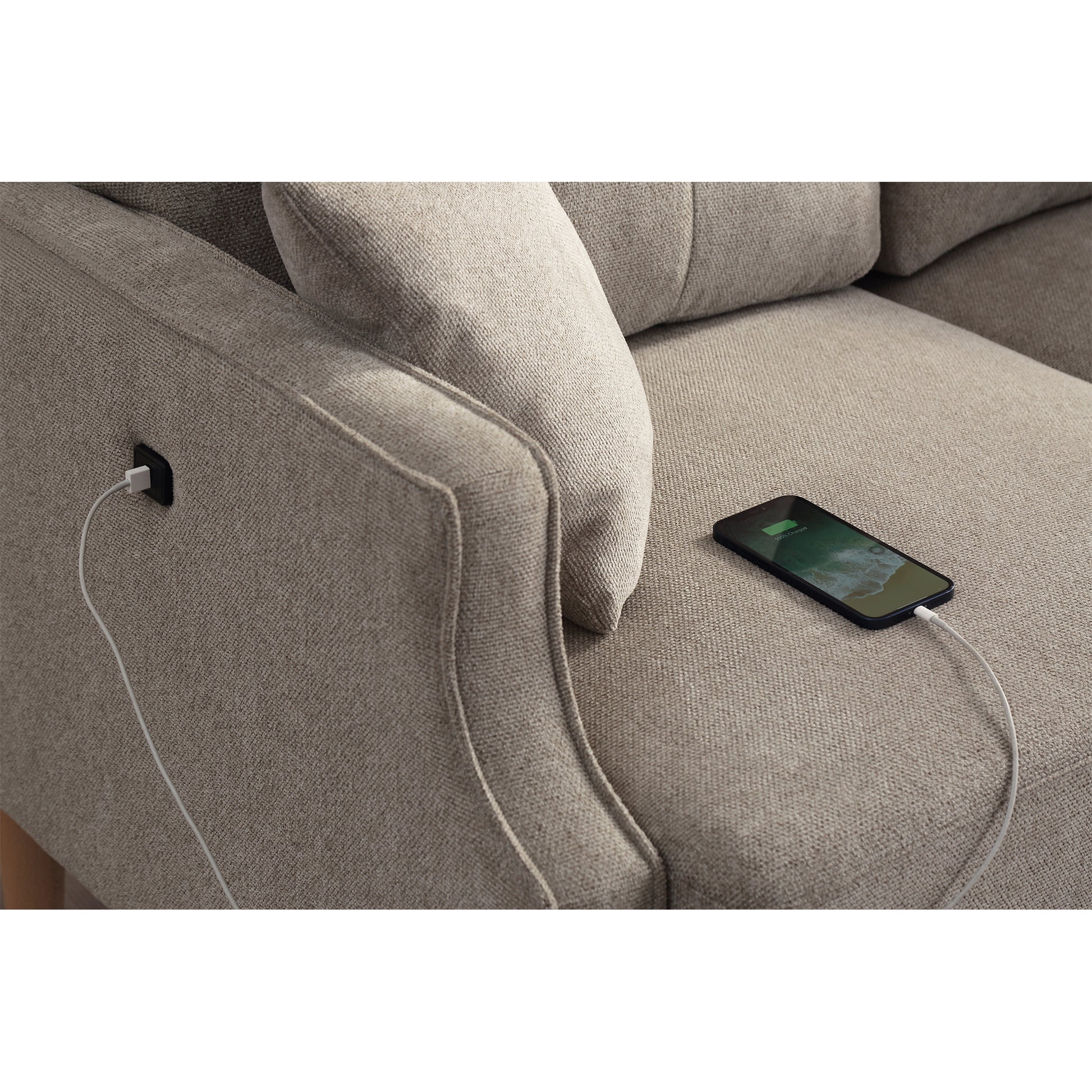 Living Space Sofa 3 Seater With Waterproof Fabricusb Charge Port Light Gray Foam Fabric 3 Seat