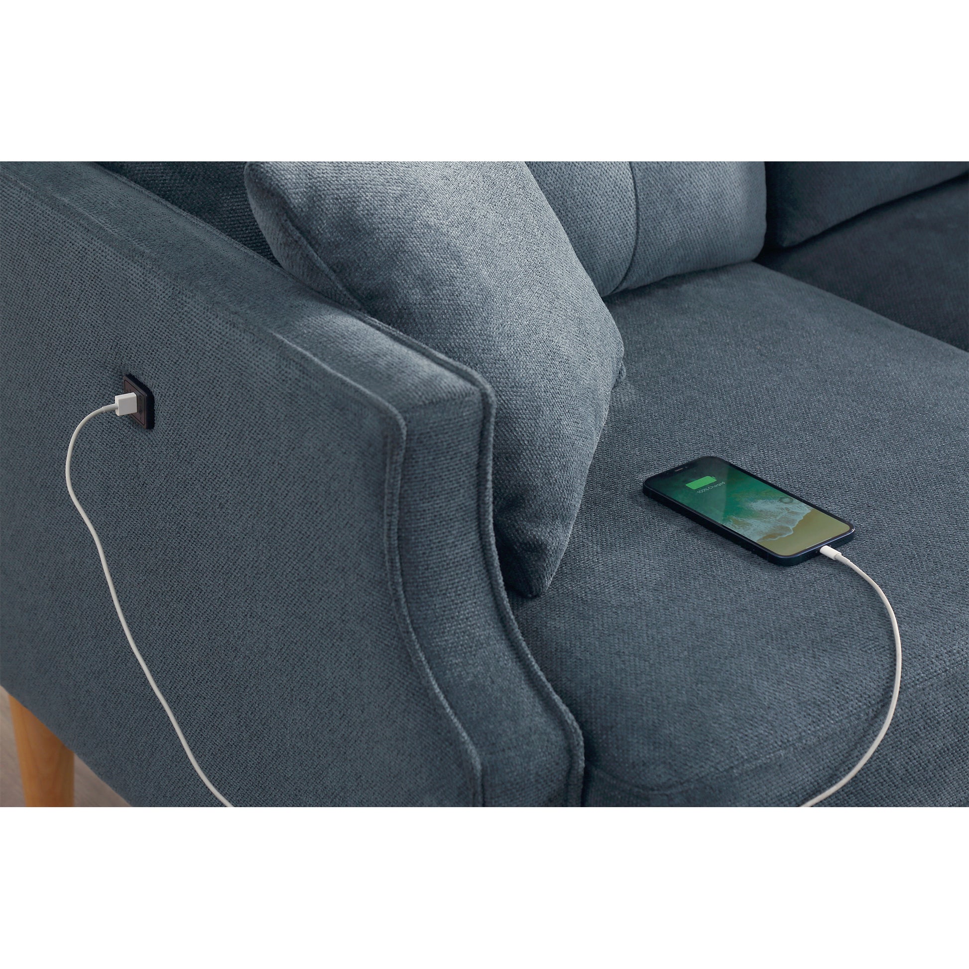Living Space Sofa 3 Seater With Waterproof Fabricusb Charge Port Dark Blue Foam Fabric 3 Seat