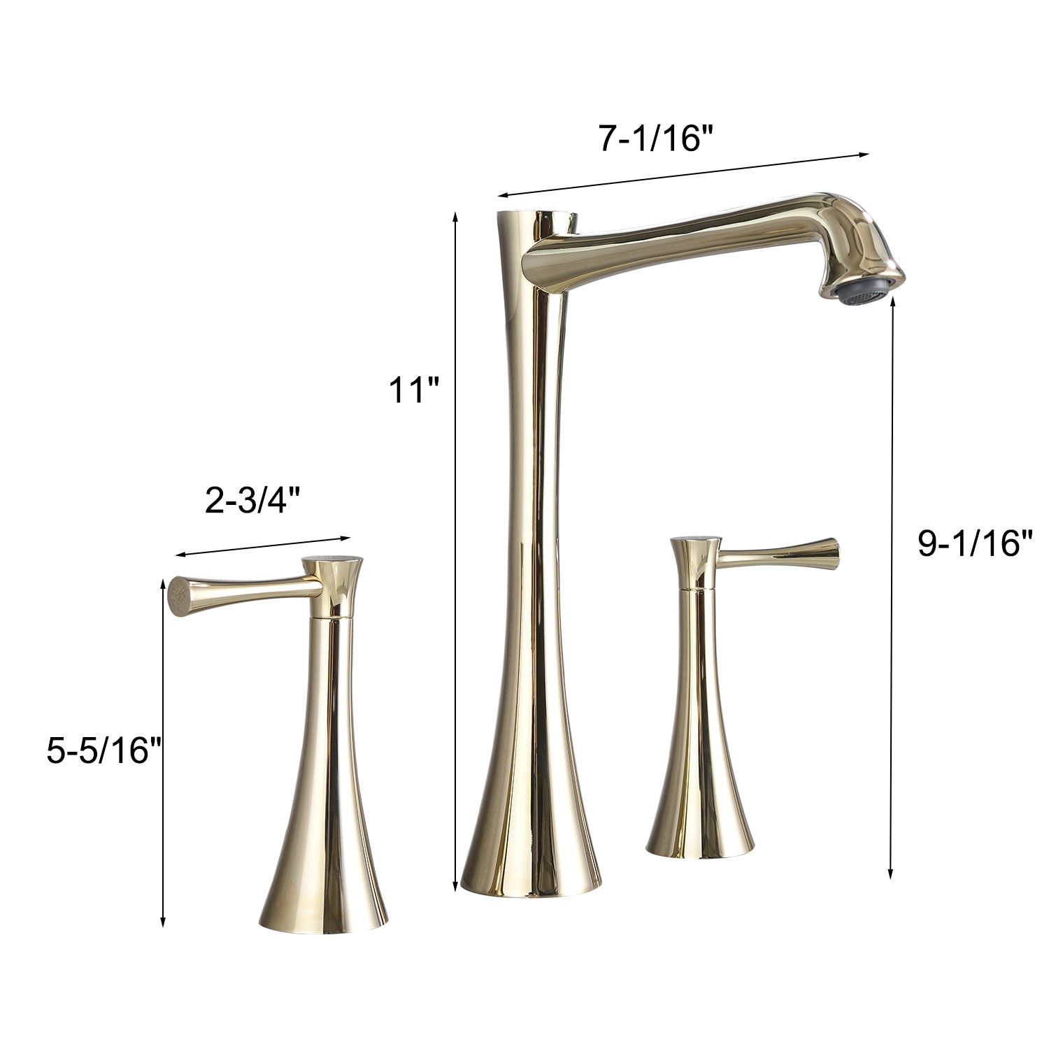 Widespread 2 Handles Bathroom Faucet With Drain Assembly, Gold Gold Brass