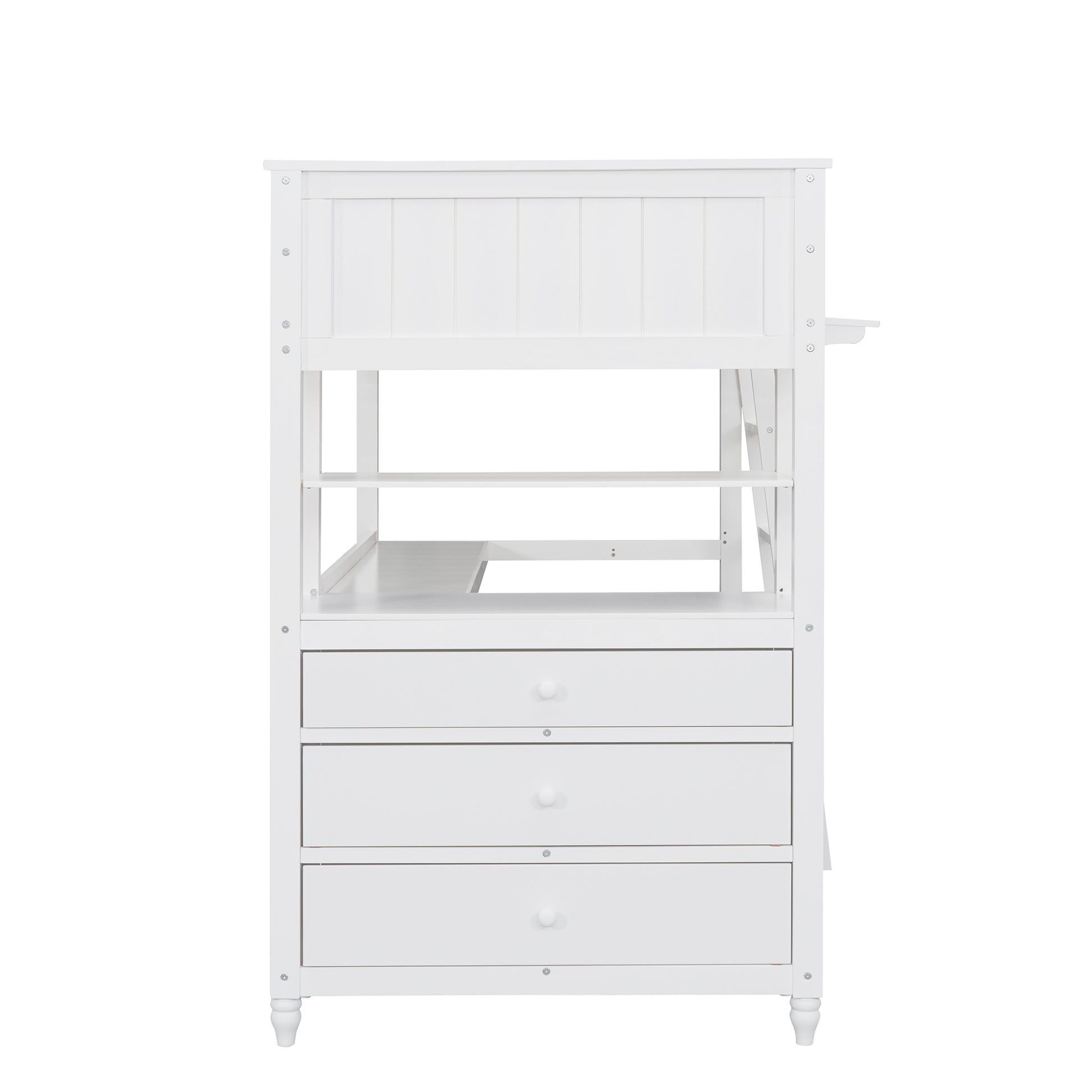 Twin Size Loft Bed With Drawers And Desk, Wooden Loft Bed With Shelves White Old Sku: Lt001530Aak White Solid Wood