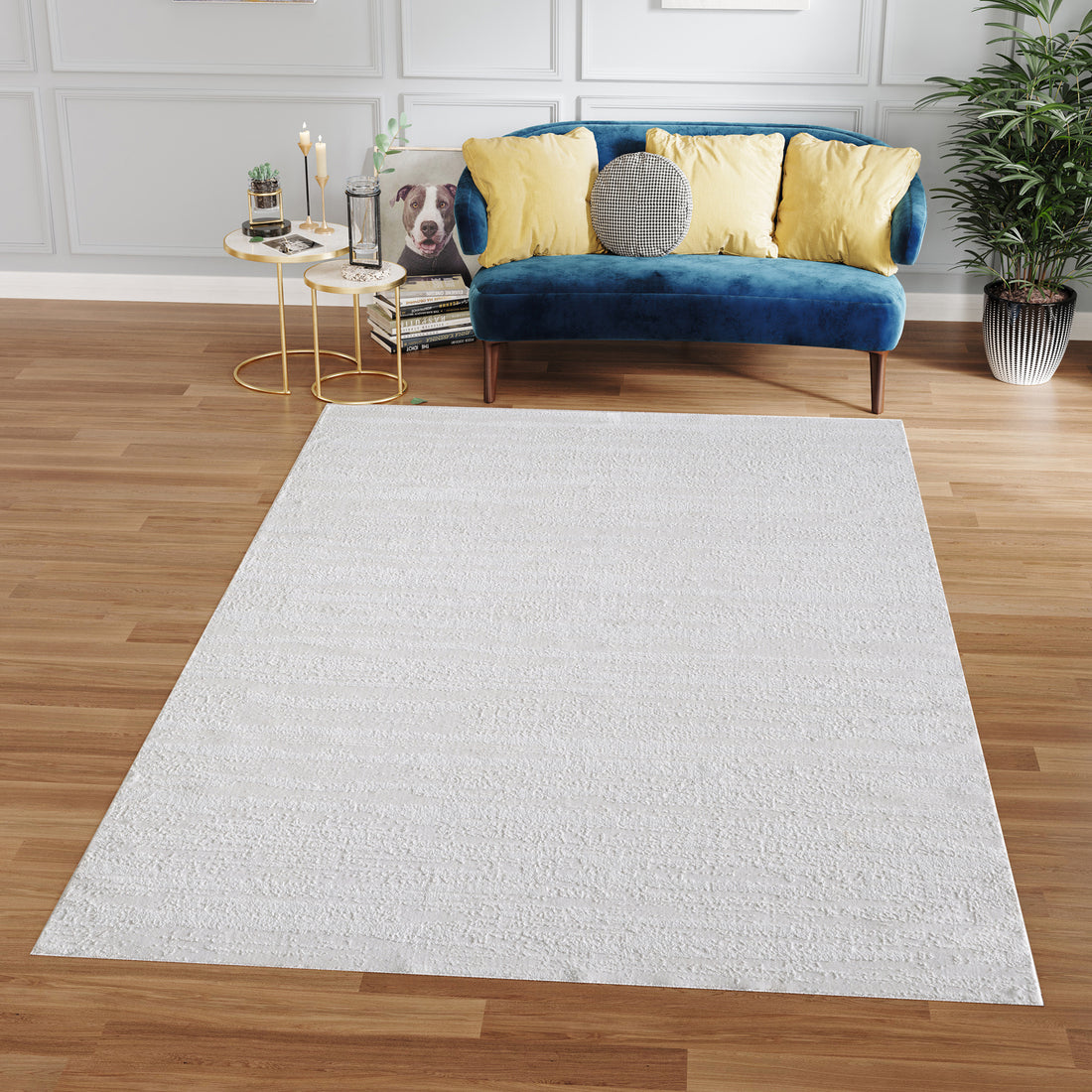 Milano Collection Pale Celadon Woven Area Rug White Polyester