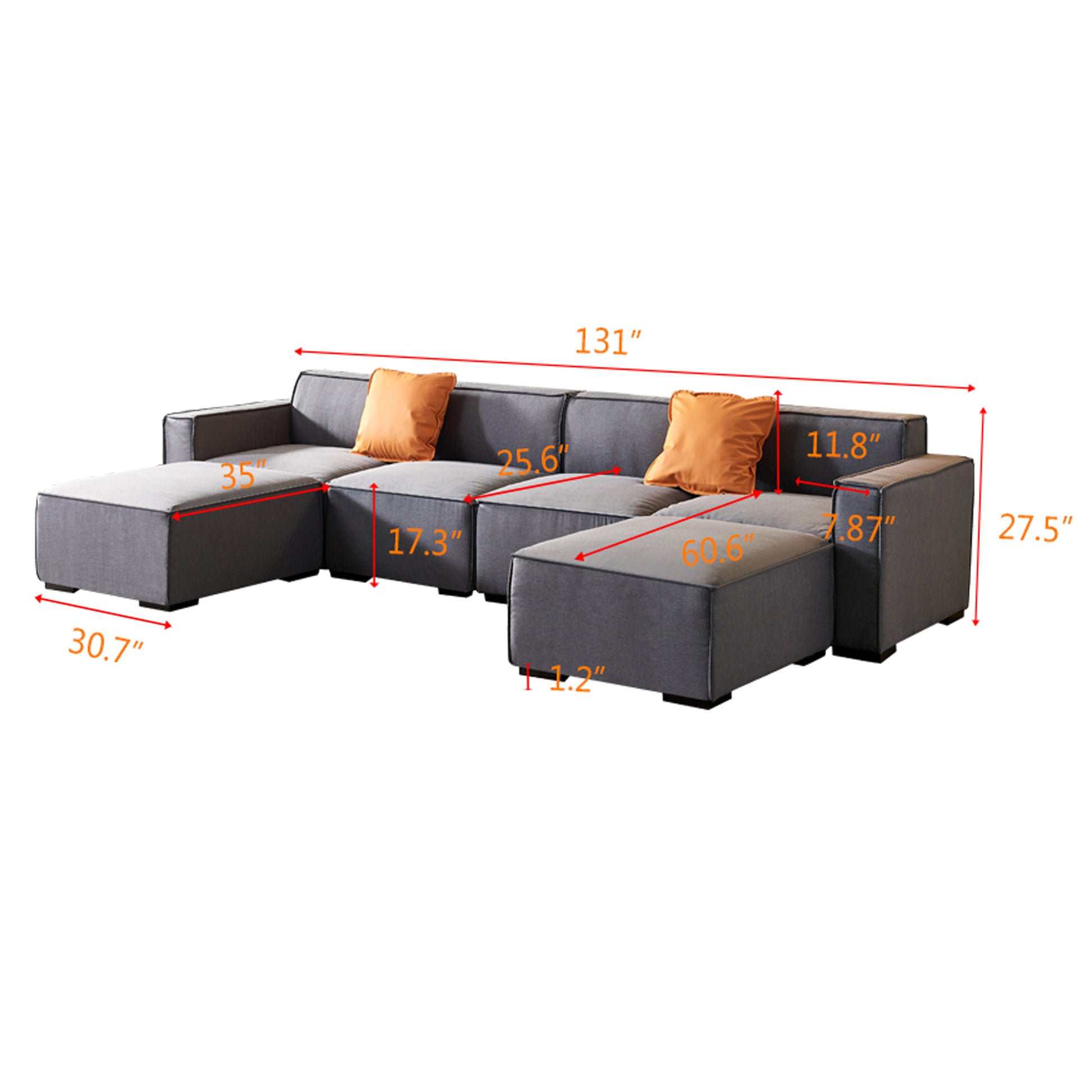 Modular U Shape Sectional Fabric Sofa Grey Dark Grey Foam Fabric