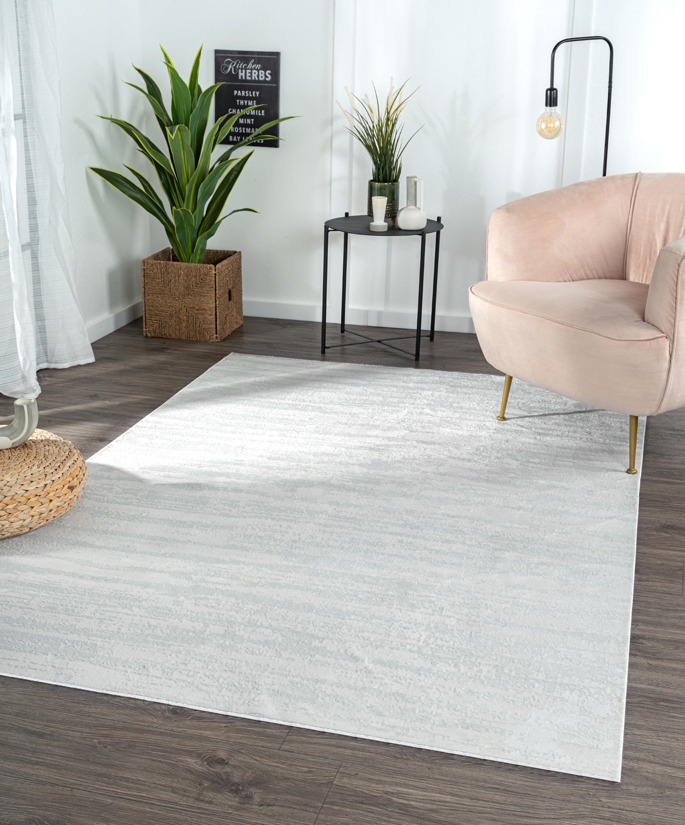 Milano Collection Pale Celadon Woven Area Rug White Polyester