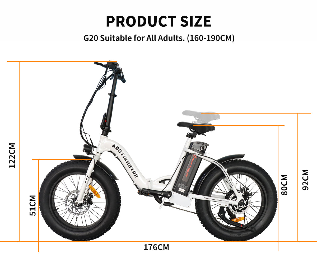 Aostirmotor G20 Folding Electric Bike Ebike Bicycle 500W Motor 20" Fat Tire With 36V 13Ah Li Battery Model White Aluminium