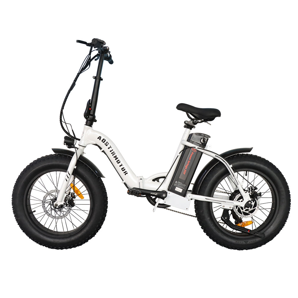 Aostirmotor G20 Folding Electric Bike Ebike Bicycle 500W Motor 20" Fat Tire With 36V 13Ah Li Battery Model White Aluminium