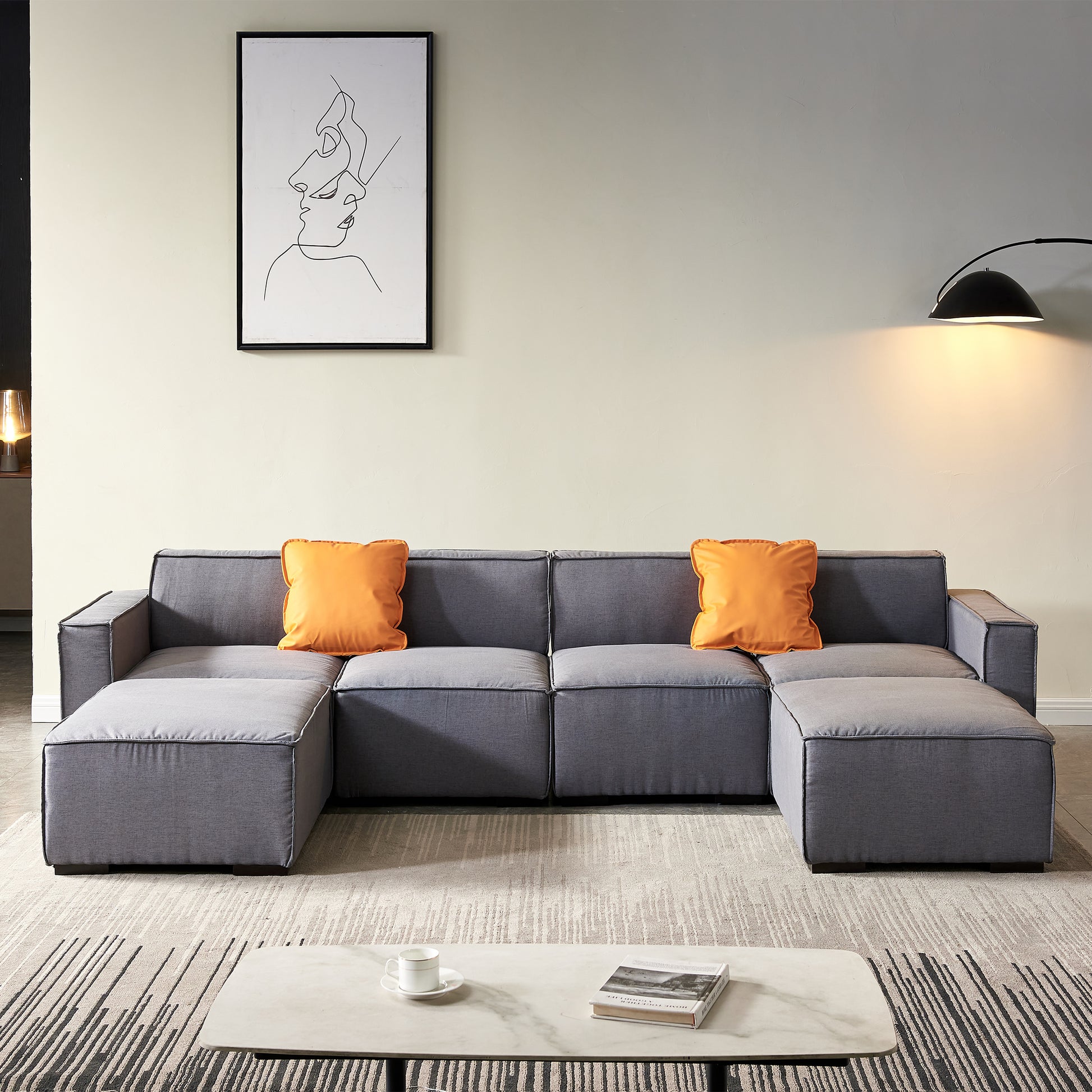 Modular U Shape Sectional Fabric Sofa Grey Dark Grey Foam Fabric