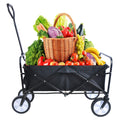 Folding Wagon Garden Shopping Beach Cart Black Black Steel