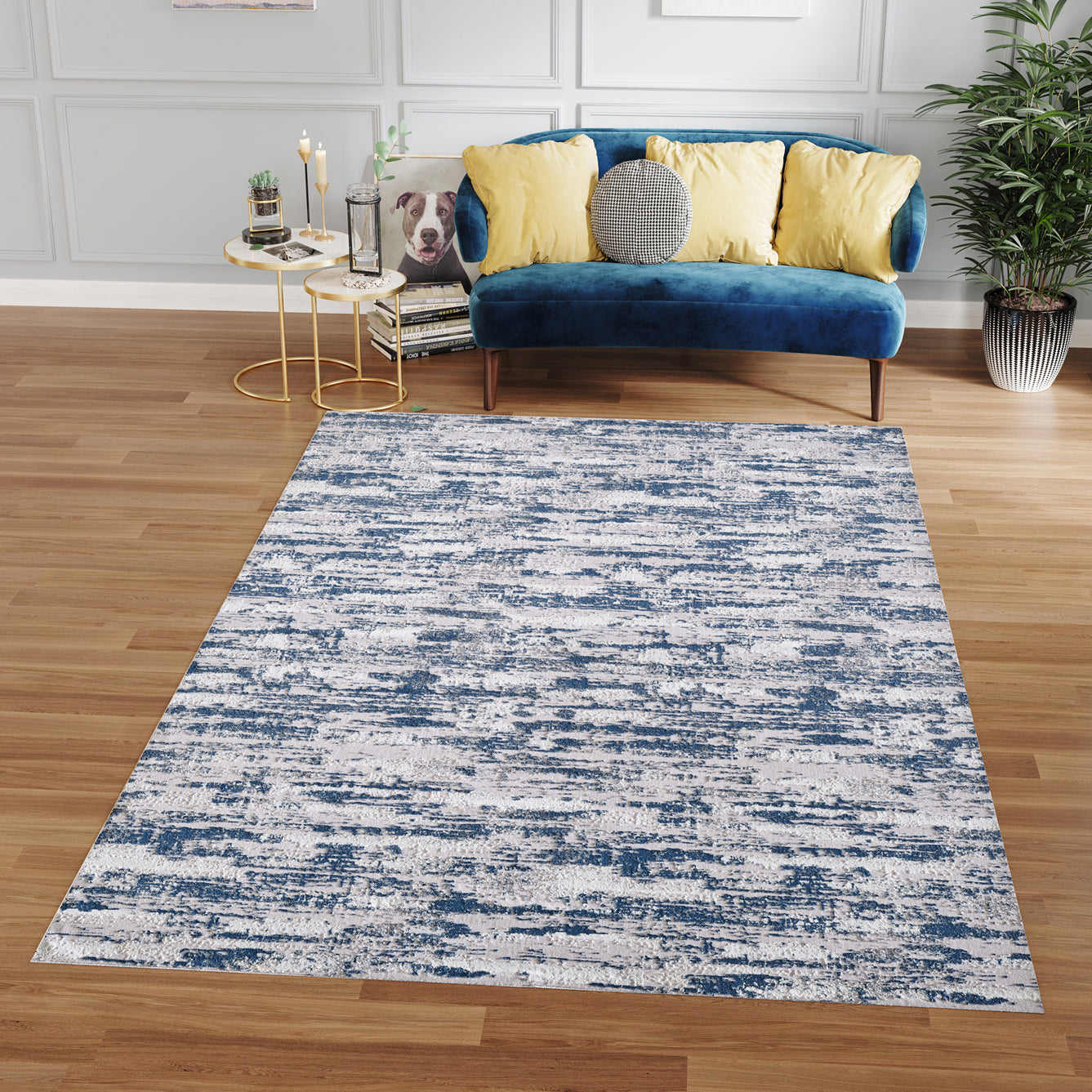 Milano Washable Nautical Navy Blue Woven Area Rug Multicolor Polyester