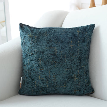 Decorative Denim Blue And Gold Chenille Throw Pillow Blue Chenille