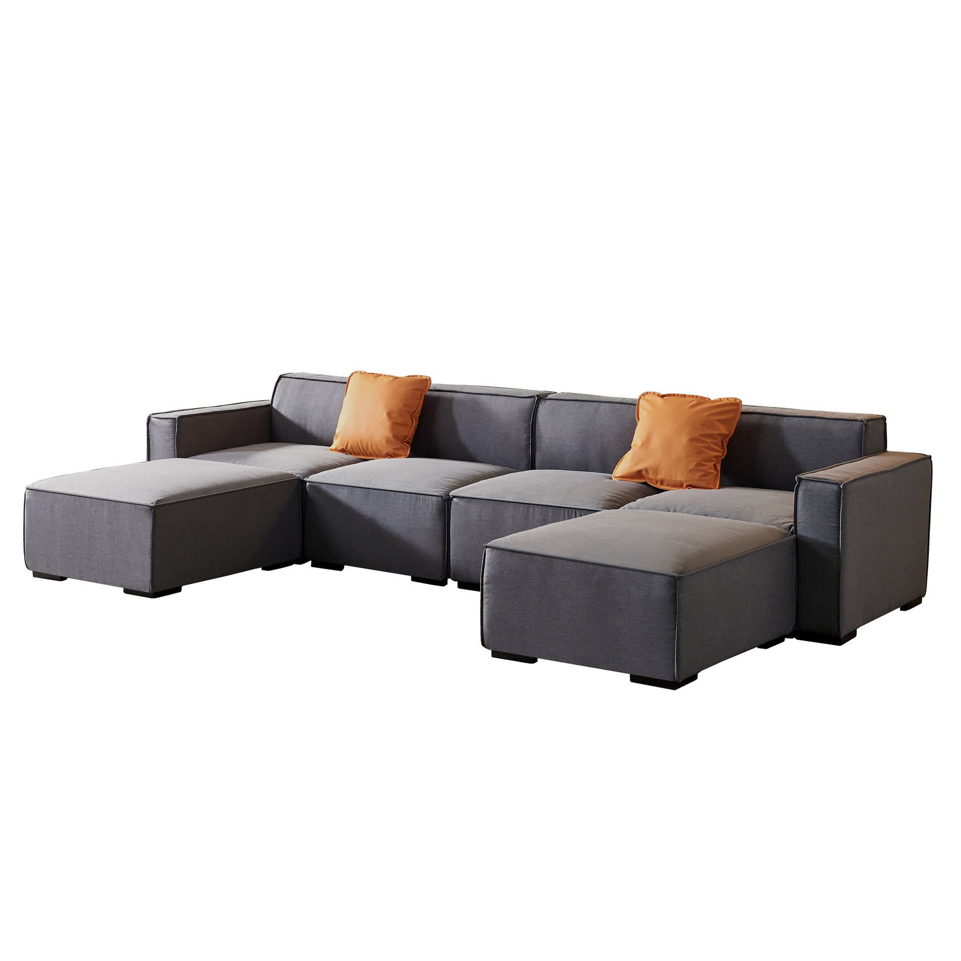 Modular U Shape Sectional Fabric Sofa Grey Dark Grey Foam Fabric