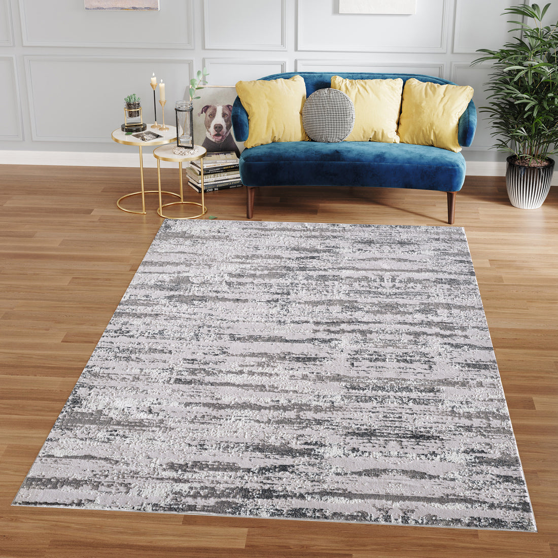 Milano Washable Manhattan Silver Woven Area Rug Multicolor Polyester