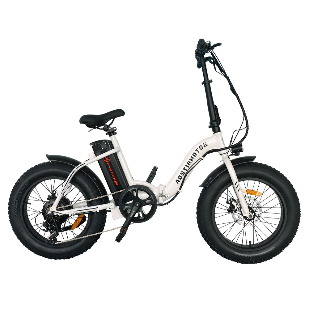 Aostirmotor G20 Folding Electric Bike Ebike Bicycle 500W Motor 20" Fat Tire With 36V 13Ah Li Battery Model White Aluminium