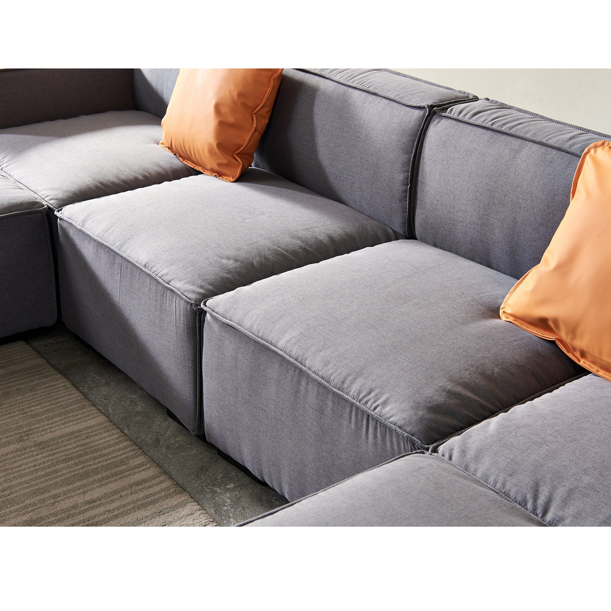 Modular U Shape Sectional Fabric Sofa Grey Dark Grey Foam Fabric