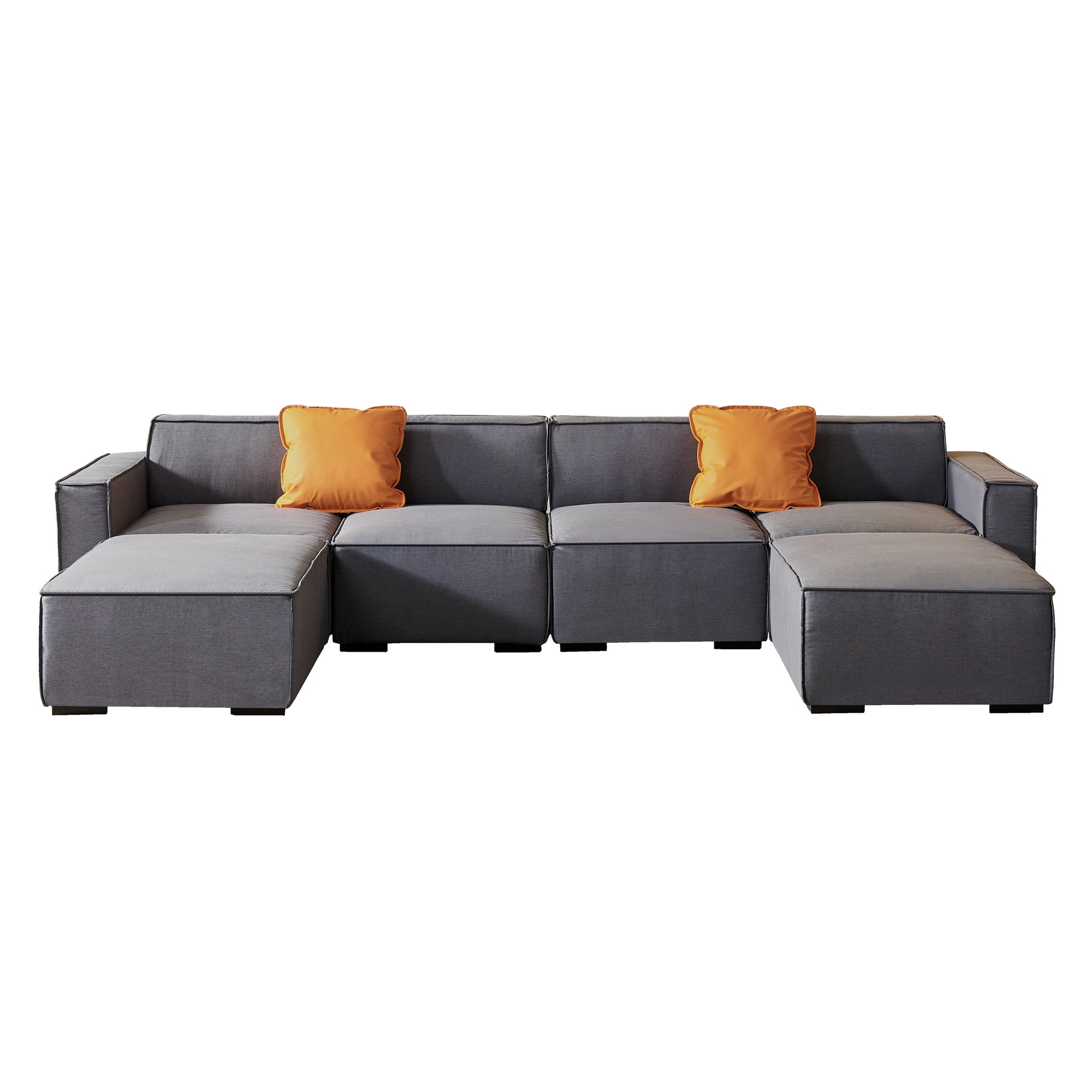 Modular U Shape Sectional Fabric Sofa Grey Dark Grey Foam Fabric