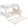 Twin Over Full Bunk Bed With Trundle And Built In Desk, Three Storage Drawers And Shelf,White White Pine