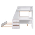 Twin Over Full Bunk Bed With Trundle And Built In Desk, Three Storage Drawers And Shelf,White White Pine