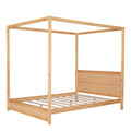 Queen Size Canopy Platform Bed With Headboard And Support Legs,Natural Natural Pine