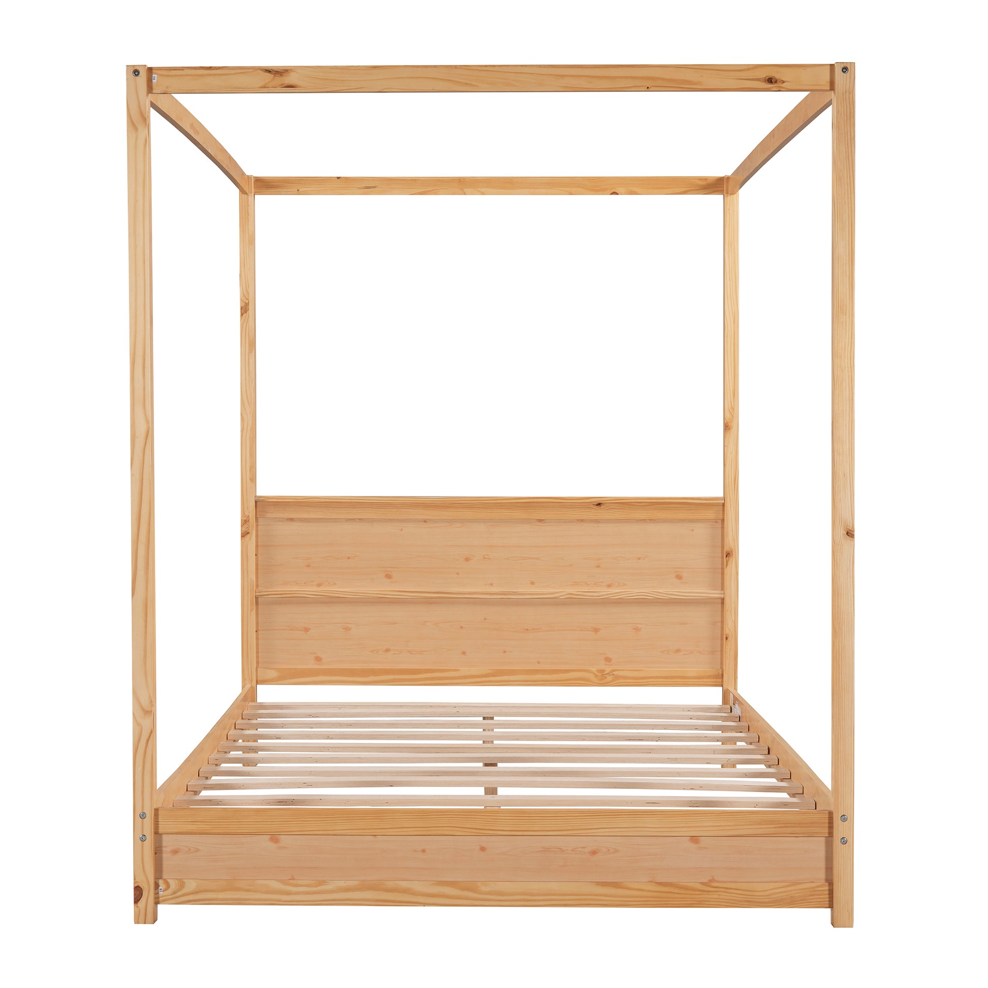 Queen Size Canopy Platform Bed With Headboard And Support Legs,Natural Natural Pine