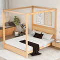 Queen Size Canopy Platform Bed With Headboard And Support Legs,Natural Natural Pine