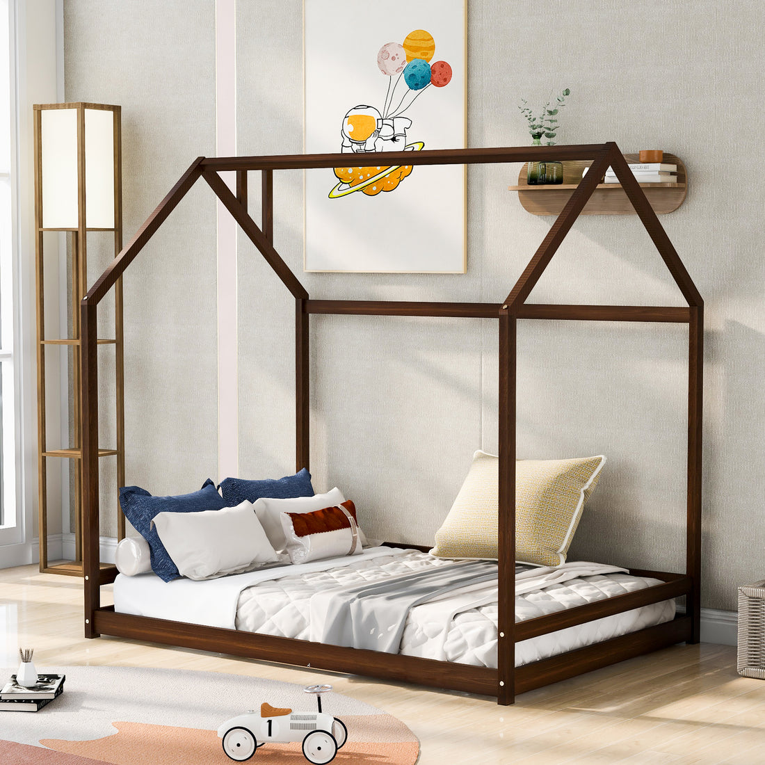 Full Size House Bed Wood Bed, Espresso Old Sku:Wf281436Aap Espresso Solid Wood