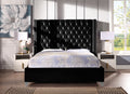 Contemporary Velvet Upholstered Bed With Deep Button Tufting, Solid Wood Frame, High Density Foam, Silver Metal Leg, King Size Black Velvet