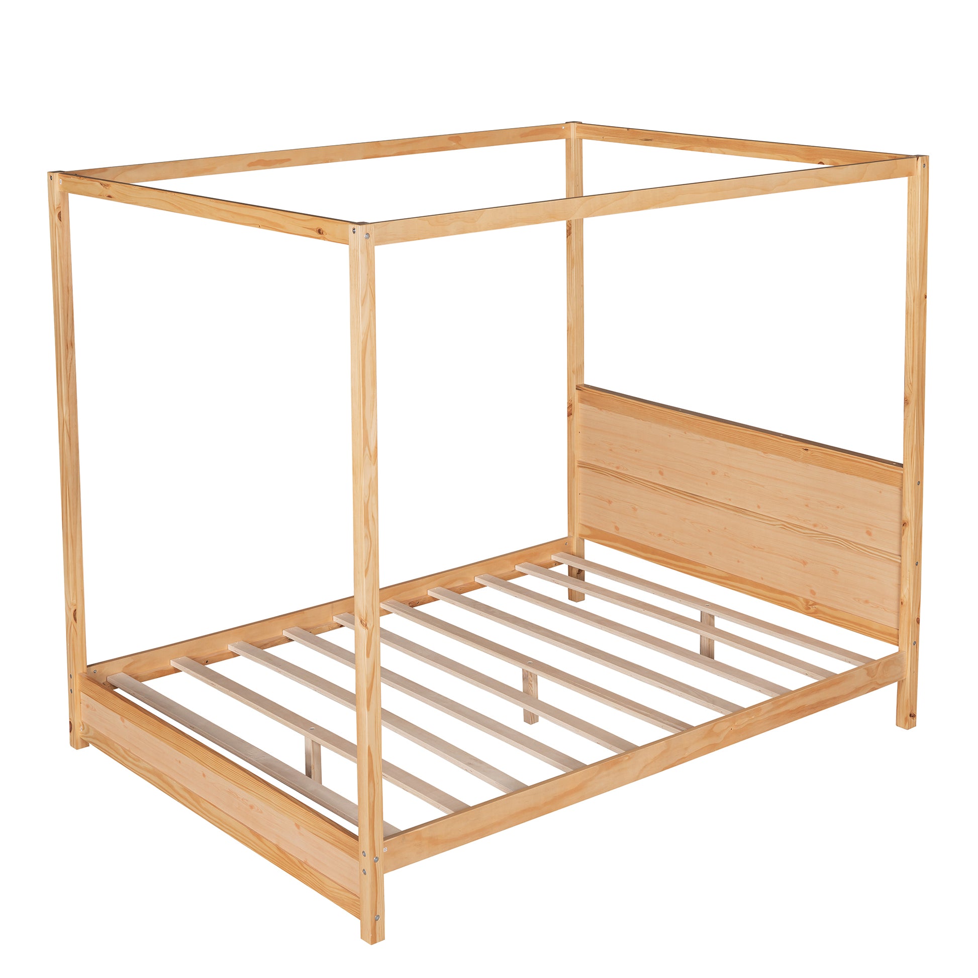 Queen Size Canopy Platform Bed With Headboard And Support Legs,Natural Natural Pine