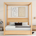 Queen Size Canopy Platform Bed With Headboard And Support Legs,Natural Natural Pine