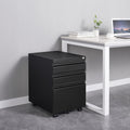 3 Drawer File Cabinet With Lock, Steel Mobile Filing Cabinet On Anti Tilt Wheels, Rolling Locking Office Cabinets Under Desk For Legal Letter Size Black Metal