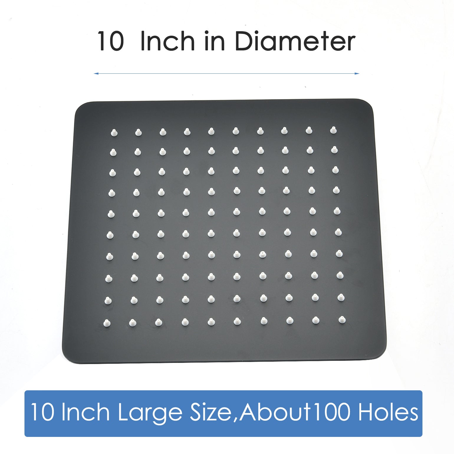 10 Inch Rain Shower Head, 10" Square Rainfall & High Pressure Stainless Steel Bath Showerhead, Waterfall Full Body Coverage With Silicone Nozzle Matte Black Metal