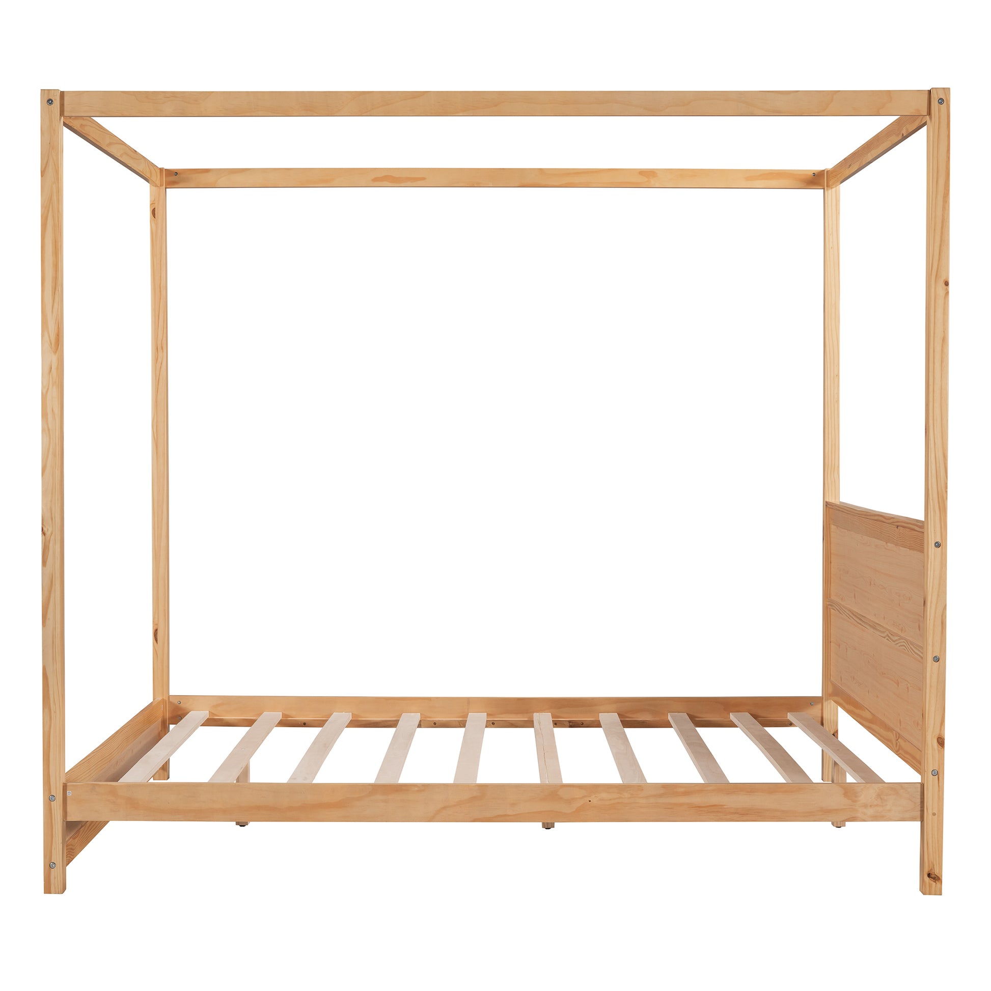 Queen Size Canopy Platform Bed With Headboard And Support Legs,Natural Natural Pine