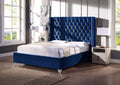 Contemporary Velvet Upholstered Bed With Deep Button Tufting, Solid Wood Frame, High Density Foam, Silver Metal Leg, King Size Blue Velvet