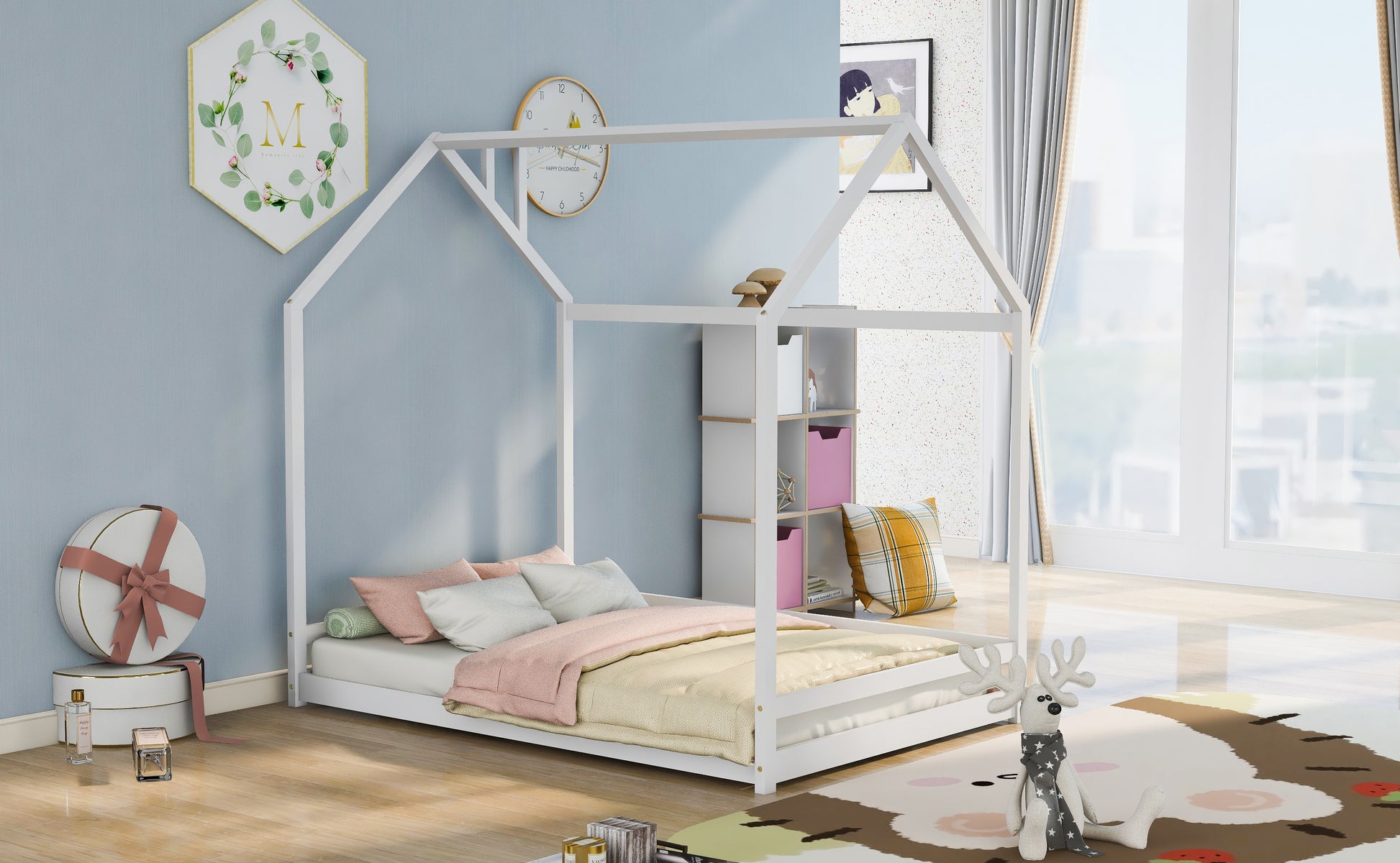 Full Size House Bed Wood Bed, White Old Sku:Wf281436Aak White Solid Wood