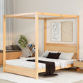 Queen Size Canopy Platform Bed With Headboard And Support Legs,Natural Natural Pine
