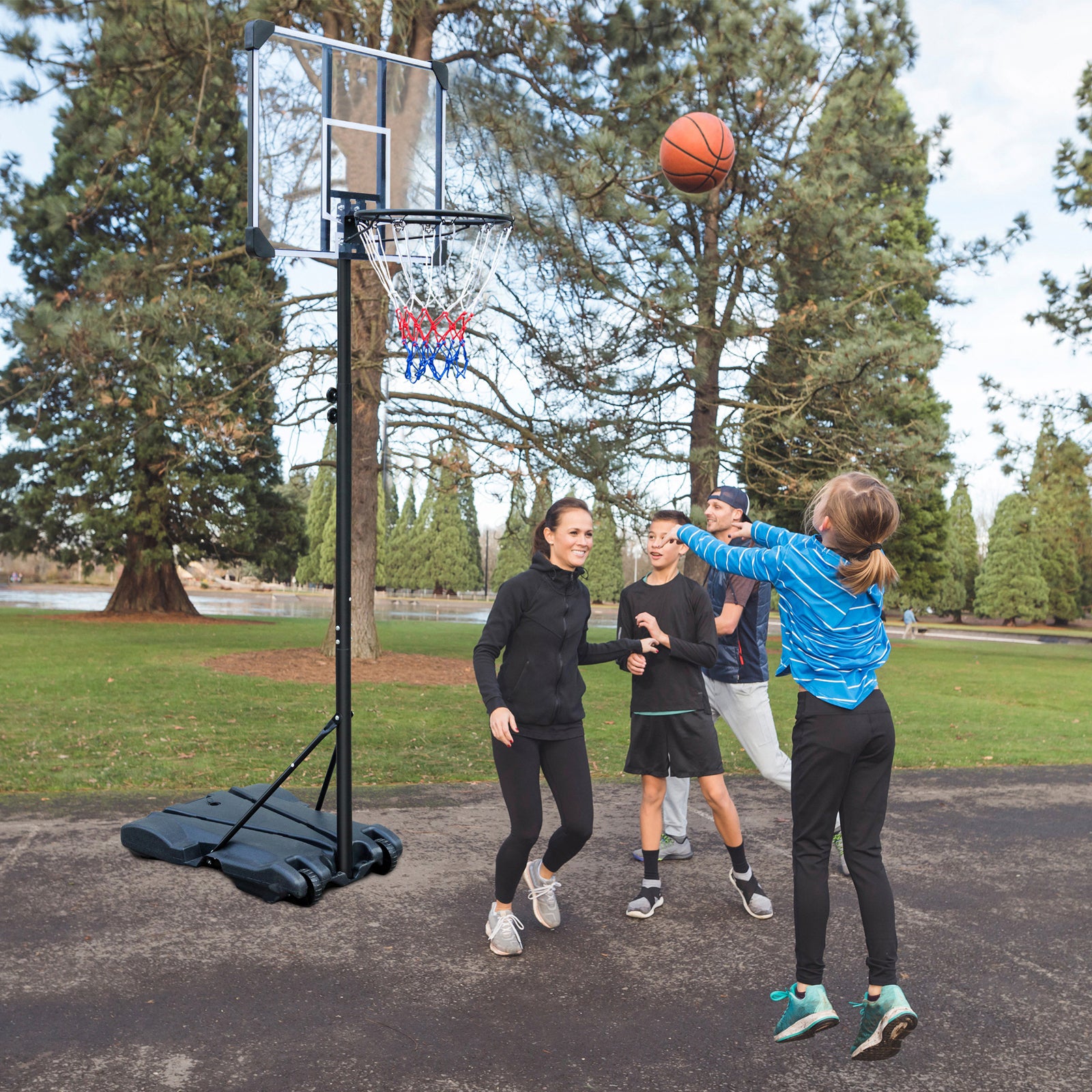 Portable Basketball Hoop Stand W Wheels For Kids Youth Adjustable Height 5.4Ft 7Ft Use For Indoor Outdoor Basketball Goals Play Set Transparent Iron