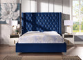 Contemporary Velvet Upholstered Bed With Deep Button Tufting, Solid Wood Frame, High Density Foam, Silver Metal Leg, King Size Blue Velvet