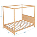Queen Size Canopy Platform Bed With Headboard And Support Legs,Natural Natural Pine